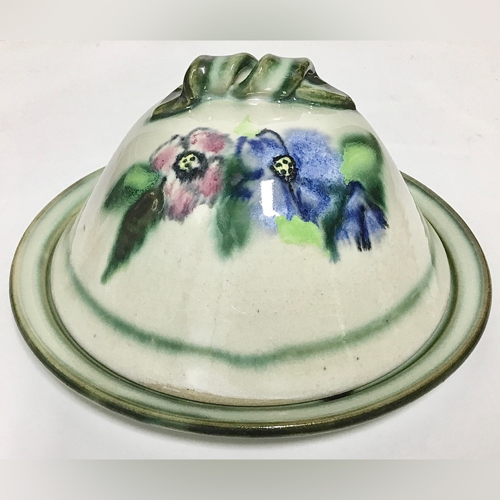 Studio Art Pottery Floral Butter or Cheese Dome Dish